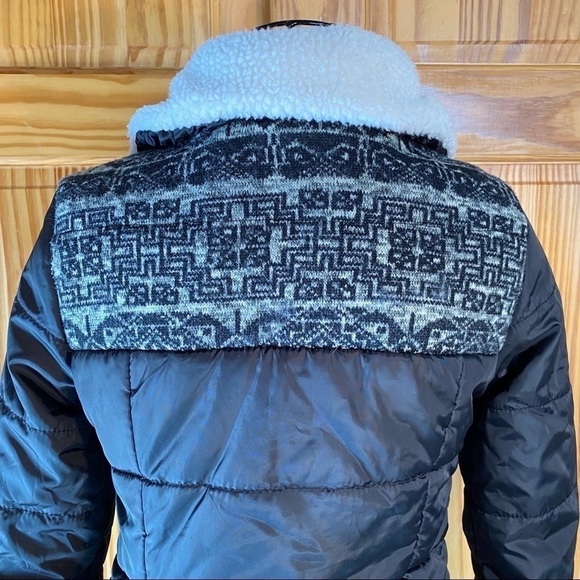 Bernardo Collection B Fleece Faux Fur Geometric Print Puffer Coat Black XS - Picture 6 of 13